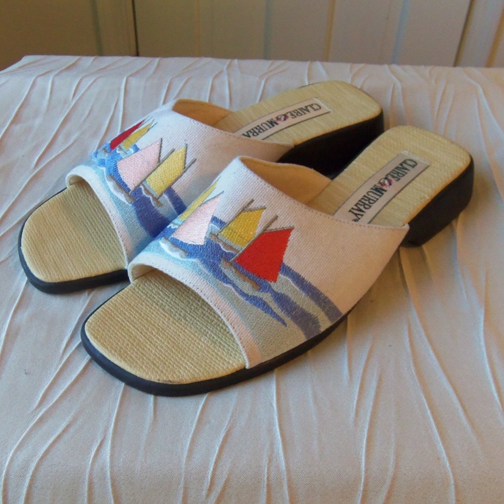 RARE DISCONTINUED Claire Murray Embroidered Sailboat Sandals New sz 8 - Picture 3 of 10